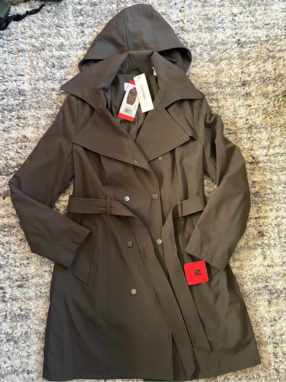 Calvin Klein Olive Hooded Trench Coat